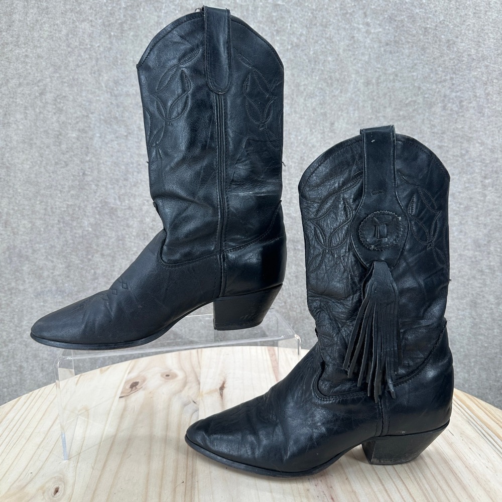 Laredo Tassel Boots Womens 5 Black Leather Western Cowboy Pointed Toe Cowgirl
